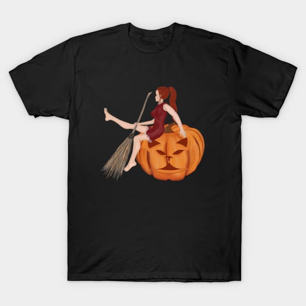 Witch and pumpkin T-Shirt by KateQR